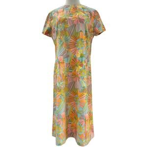 Vintage 60s Women's Medium Mod Dress Geometric Midi Orange Blue Green Yellow